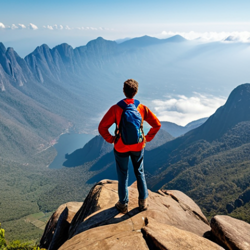 Home 27 Mulanje Mountain Hiking**
"A professional photograph of a hiker, fully clothed in appropriate hiking gear, standing on a rocky outcrop on Mulanje Mountain, Malawi. Mist fills the valleys below, with a glimpse of Lake Malawi in the distance. The hiker is smiling and looking out at the view. Perfect anatomy, correct proportions, natural pose, well-formed hands, proper finger count, professional photography, high quality, safe for work, appropriate content, modest, family-friendly."
**