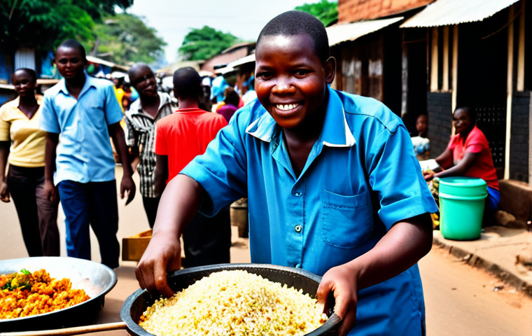 Nasi Street Vendor**
"A bustling Malawi street scene, a vendor selling Nasi Mphala from a food stall, safe for work, appropriate content, fully clothed vendor, professional food photography, perfect anatomy, correct proportions, natural pose, family-friendly, well-formed hands, proper finger count, natural body proportions, high quality, modest clothing, appropriate attire."
**