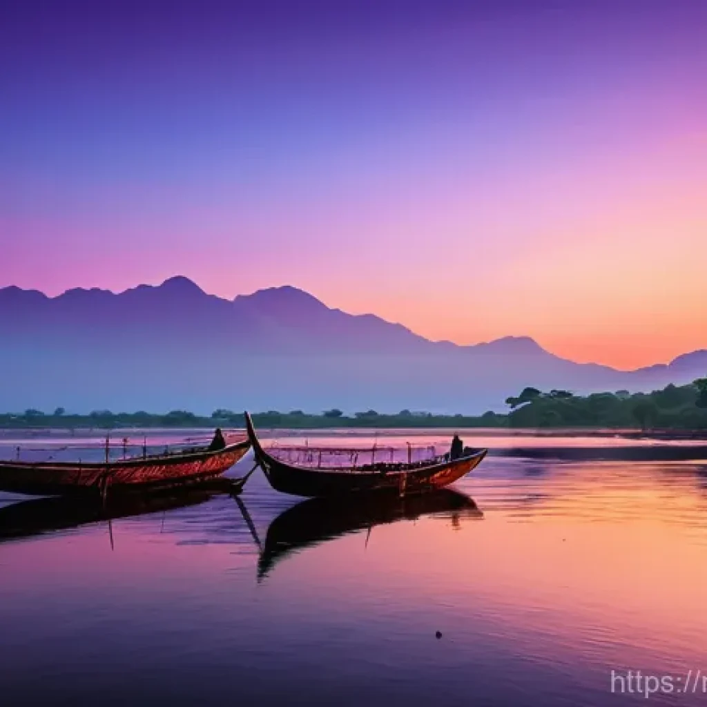 말라위에서의 낚시 문화 - A breathtaking wide-angle shot of Malawi Lake at sunrise. Several traditional, hand-carved wooden fi...