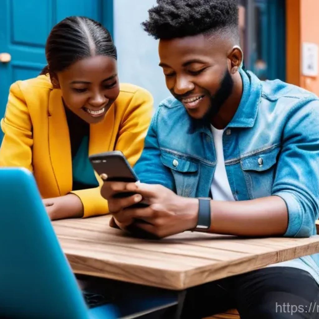 말라위의 IT 산업 발전 가능성 - A vibrant and bustling scene set in a modern Malawian urban or semi-urban environment. Young Malawia...