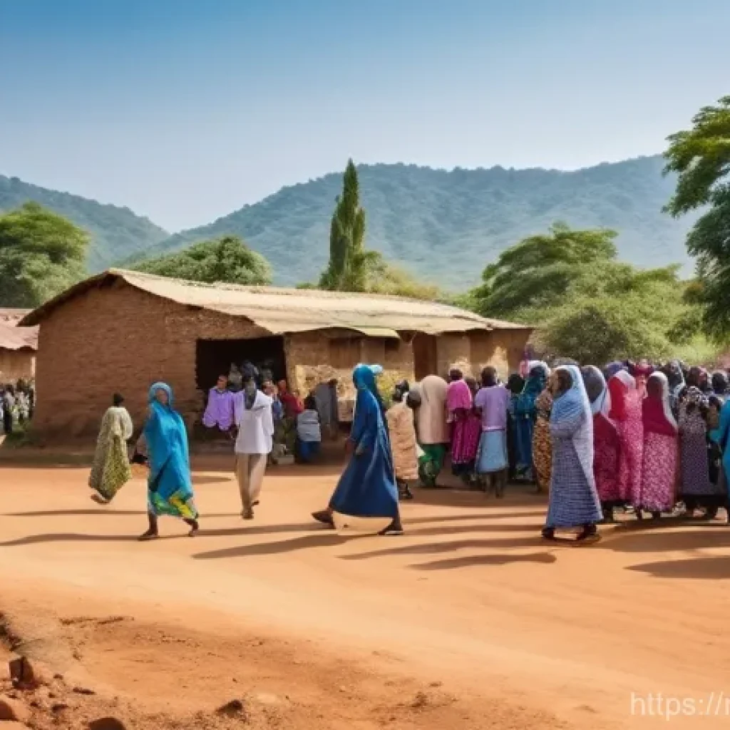 말라위에서 기독교와 이슬람교 비교 - **A Vibrant Malawian Village Scene: Peaceful Coexistence**
    A bustling and sun-drenched Malawian ...