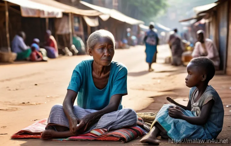 말라위에서 노숙자 및 사회 복지 현황 - **Prompt:** A somber yet resilient scene in a rural Malawian village, devastated by climate change. ...